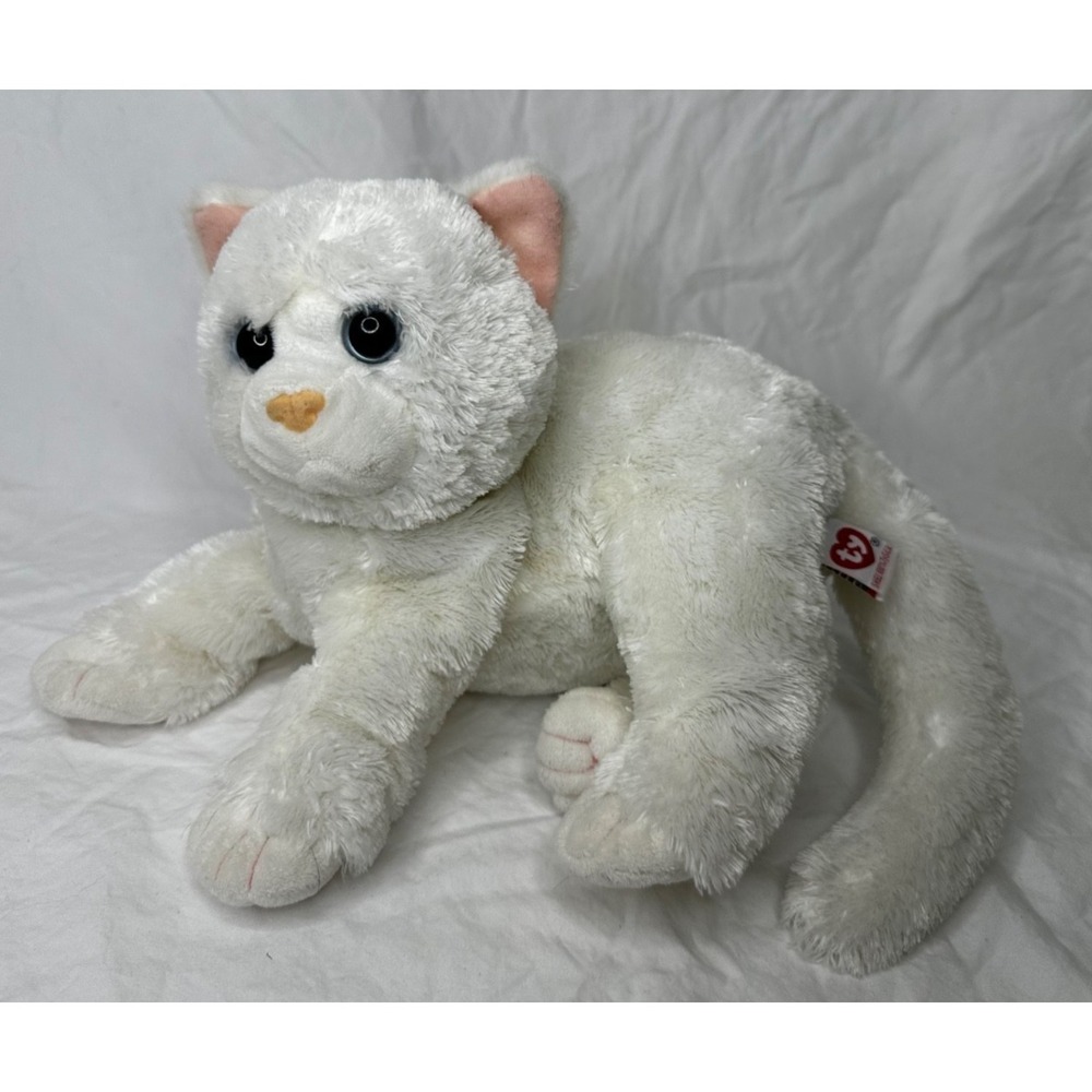 TY Classic Crystal Cat Plush White Kitten Floppy 12" Blue Eyes Soft TySilk 2011